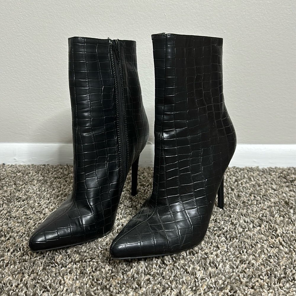 Black leather booties